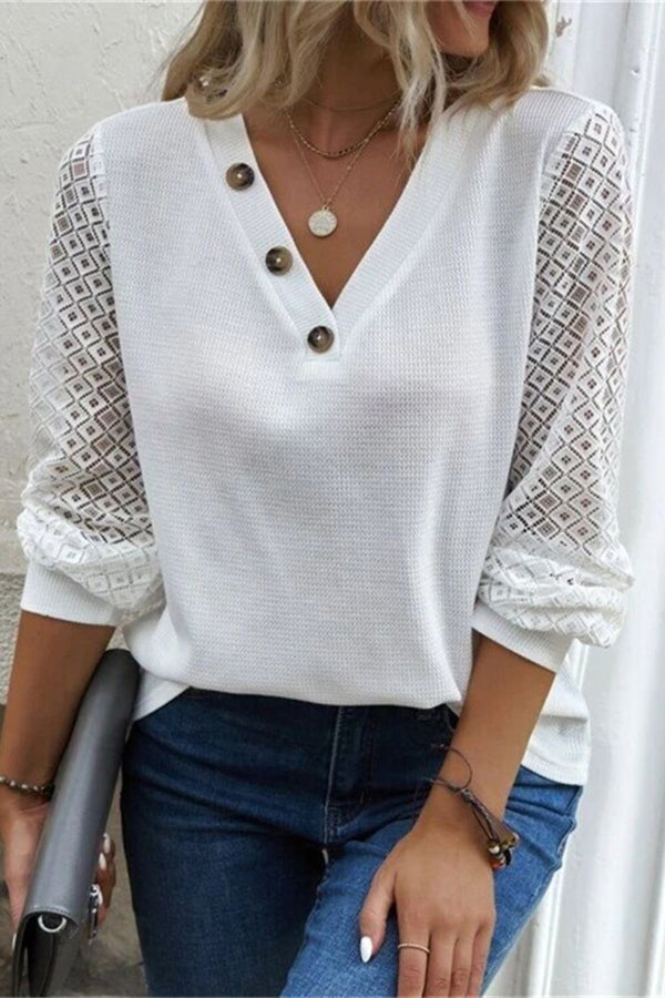 V-Neck Long Sleeve Top Trendsi