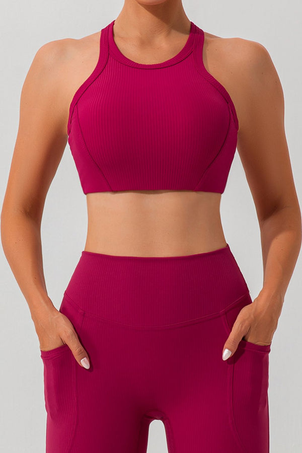 Round Neck Racerback Active Sports Bra Trendsi