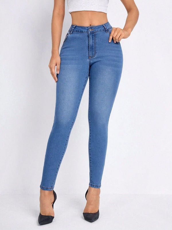 High Rise Skinny Jeans with Pockets Trendsi