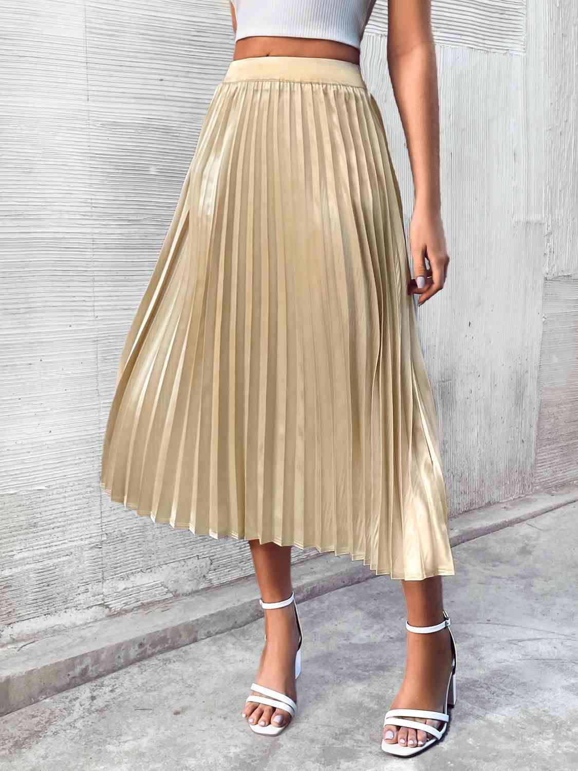 Women's Skirts-Pleated Midi Skirt – PrettyFitFashions