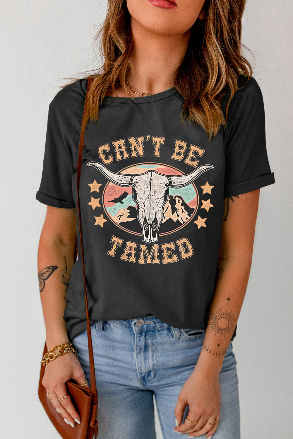 Women's T-Shirts-CAN'T BE TAMED Graphic Short Sleeve Tee ...