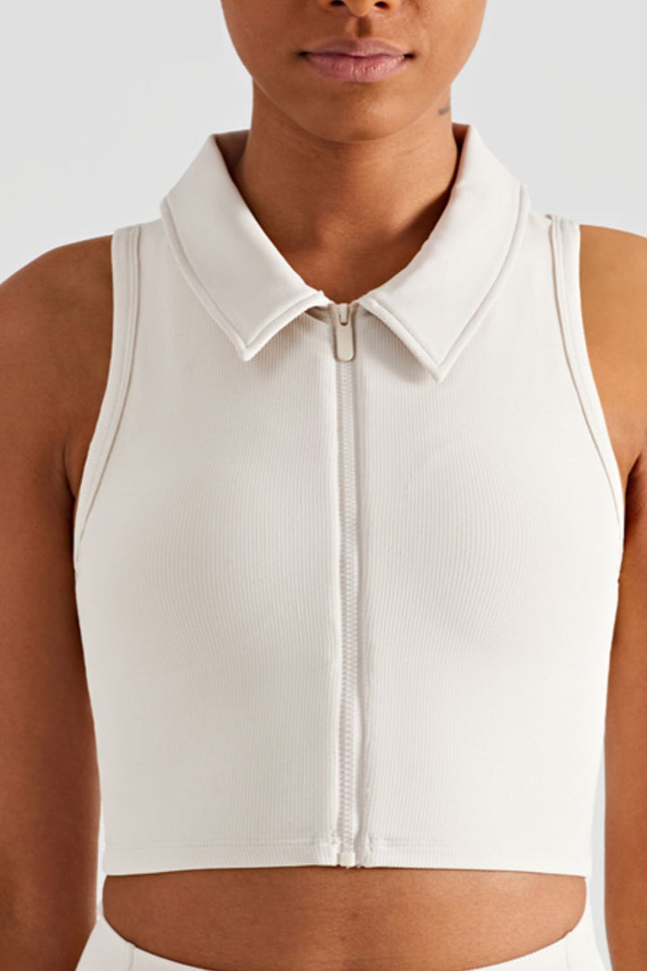 Collared Cropped Sports Top